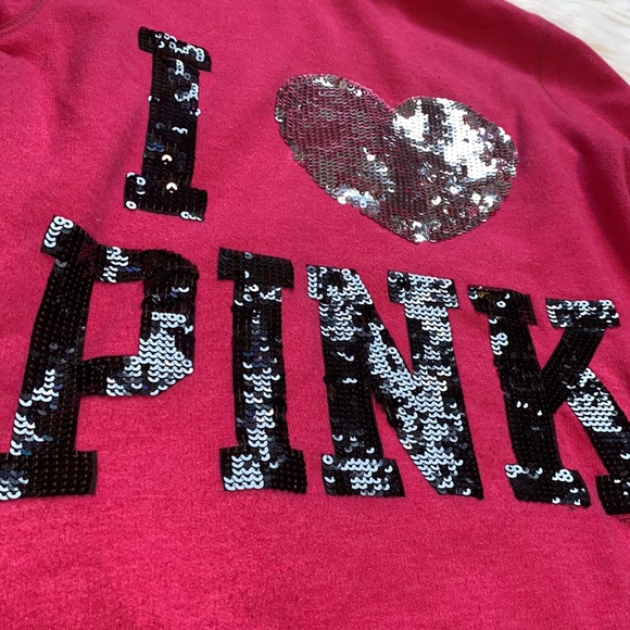HP🛼[ VS PINK ] Old School Sequin Bling I Love Pink Hoodie - Picture 4 of 9